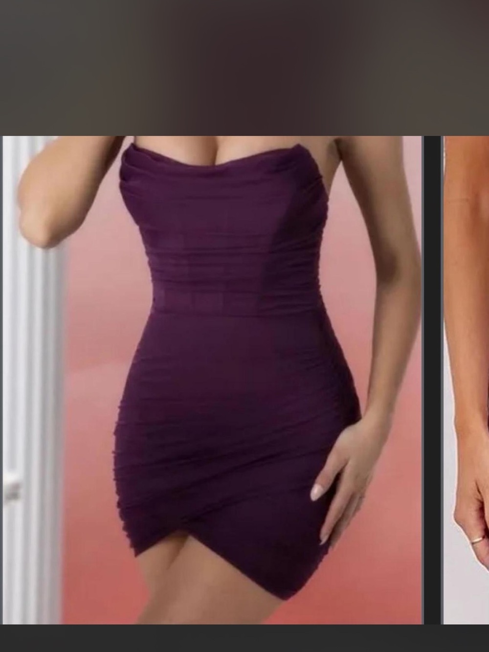 Oh Polly Strapless Ruched Mini Dress in Plum